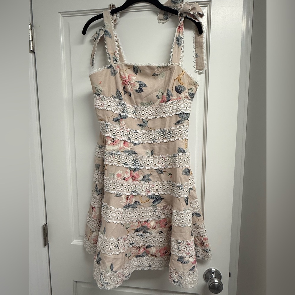 Avantlook Tie Shoulder Mini Lace Dress